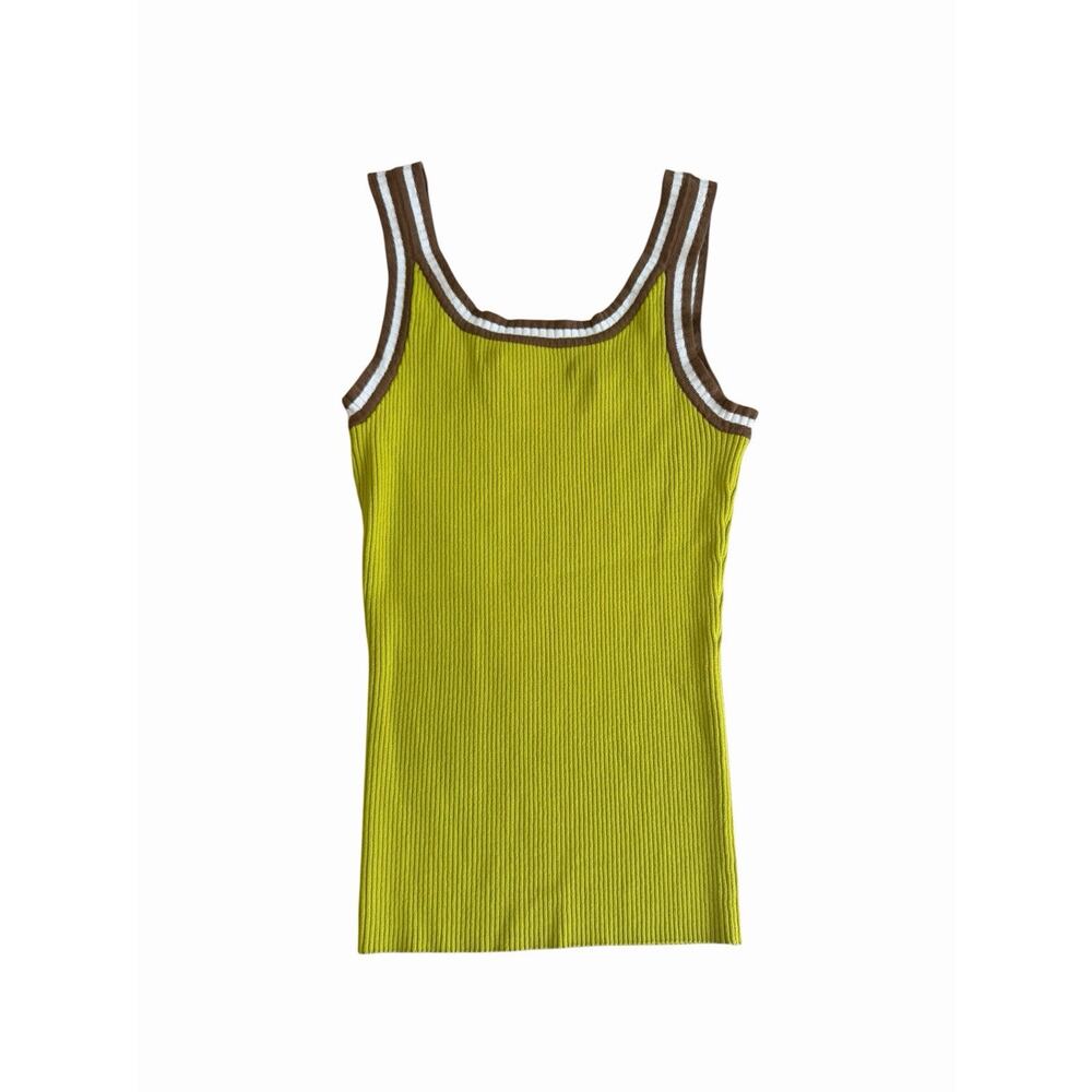 Vintage Y2K Carlisle Knit Ringer Tank Top Contrast Trim Ribbed Knit Shell Small - Picture 2 of 5
